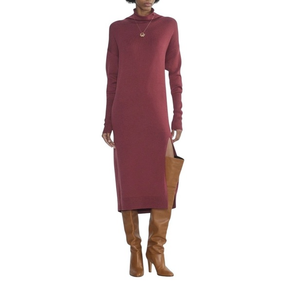Aritzia Dresses & Skirts - Aritzia Wilfred Cyprie Sweater Dress Mauve Mock-Neck Merino Wool Sz L